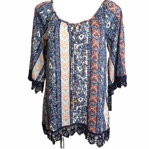 French Laundry Boho Crocheted Trim Blouse NWT sz S